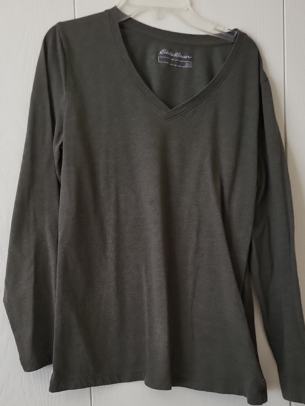 Eddie Bauer Dark Olive V-Neck Long Sleeve Top